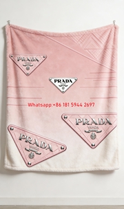 Prada Pink Triangle Logo Print Flannel Throw Blanket IMG_2723